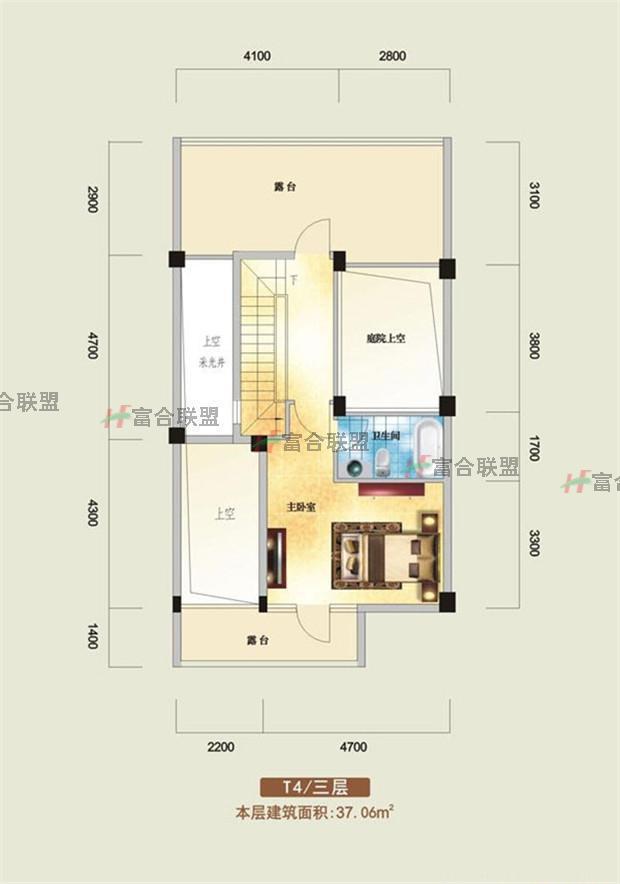 鸿洲江山云庭别墅T4户型（三层） 1室1厅37.06㎡.jpg