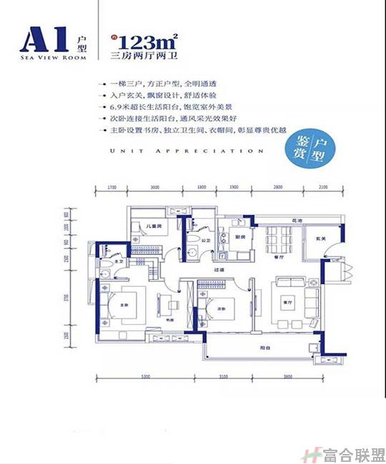 A1户型 3室2厅2卫 建筑面积约：123㎡.jpg