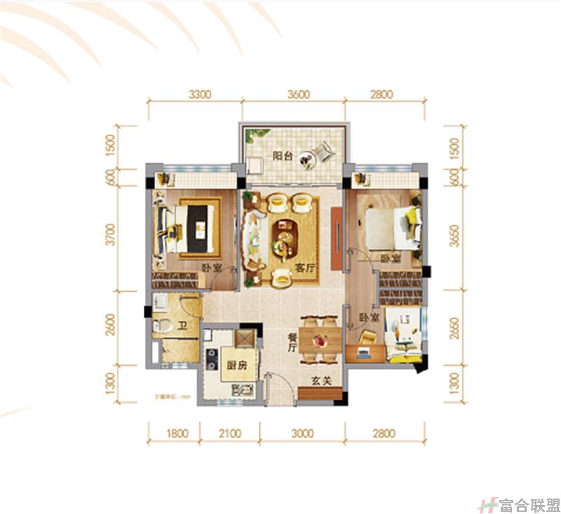 Y户型203-B 三房两厅一卫 建面约86㎡.jpg