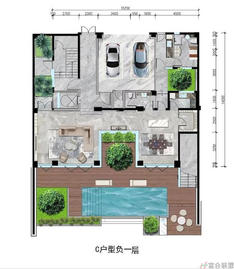 C户型 4房3厅6卫1保姆房 建筑面积204.7平米 负一层.jpg