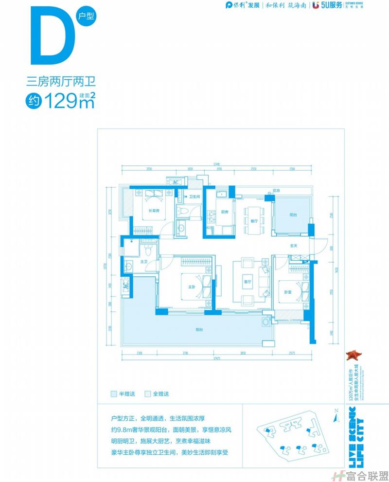 D户型 三房两厅两卫 建筑面积129㎡.jpg